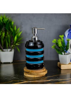 KAOLINITE Kaolinite Ceramic Bathroom Accessories Set for Utility and Bathroom Decor Liquid Soap Dispenser soap Tray Toothbrus Holder Glossy Sky Blue and Black GOA_8  - Image 3