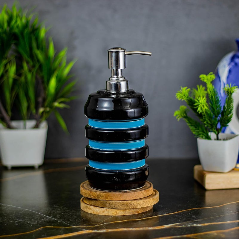 KAOLINITE Kaolinite Ceramic Bathroom Accessories Set for Utility and Bathroom Decor Liquid Soap Dispenser soap Tray Toothbrus Holder Glossy Sky Blue and Black GOA_8  - Image 3