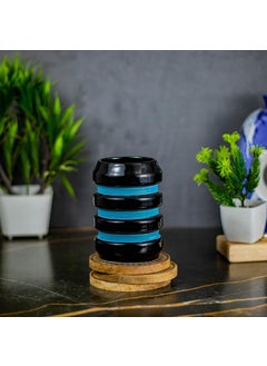 KAOLINITE Kaolinite Ceramic Bathroom Accessories Set for Utility and Bathroom Decor Liquid Soap Dispenser soap Tray Toothbrus Holder Glossy Sky Blue and Black GOA_8  - Image 4