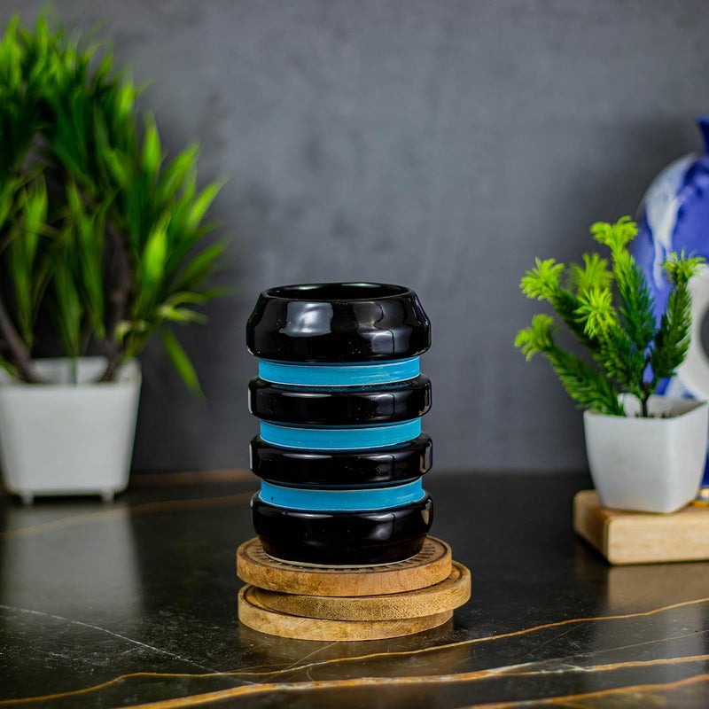 KAOLINITE Kaolinite Ceramic Bathroom Accessories Set for Utility and Bathroom Decor Liquid Soap Dispenser soap Tray Toothbrus Holder Glossy Sky Blue and Black GOA_8  - Image 4