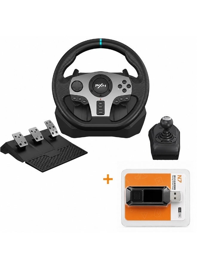 PXN V9 Simracing Gaming Racing Wheel For Nintendo Switch/ Ps4/Ps3/Xbox One/Pc Windows/Xbox Series S/X 270°/900° Racing Wheel & PXN N7 Racing Wheel Converter Wireless Receiver USB Bluetooth for PS5 of V9 /V9 gen2 /V99 Steering Wheel Bundle - Image 1