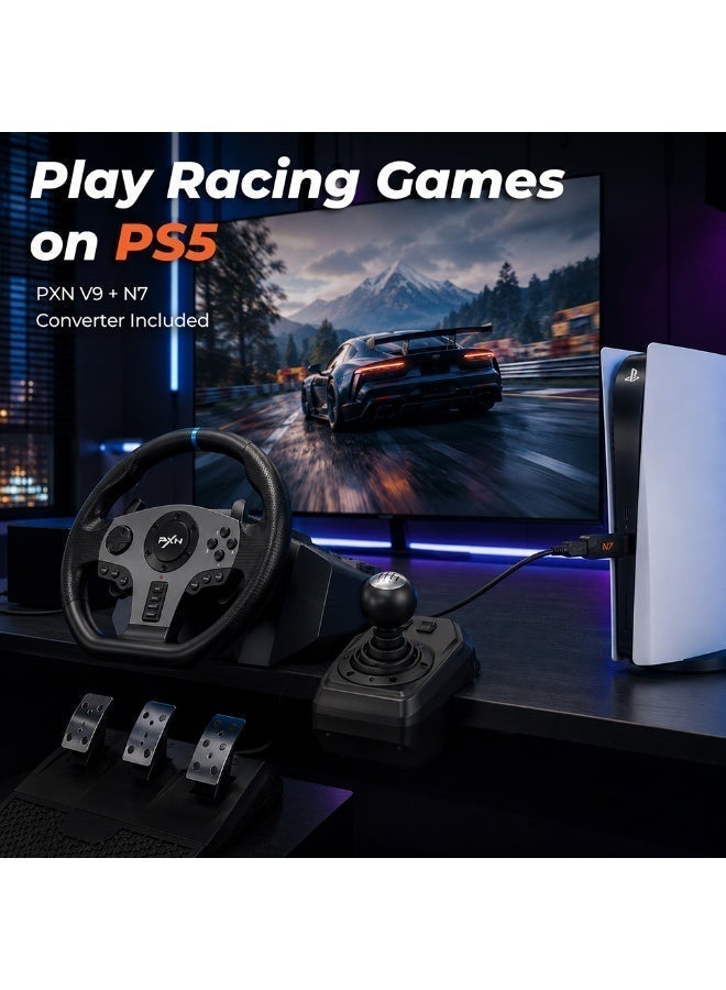 PXN V9 Simracing Gaming Racing Wheel For Nintendo Switch/ Ps4/Ps3/Xbox One/Pc Windows/Xbox Series S/X 270°/900° Racing Wheel & PXN N7 Racing Wheel Converter Wireless Receiver USB Bluetooth for PS5 of V9 /V9 gen2 /V99 Steering Wheel Bundle - Image 5