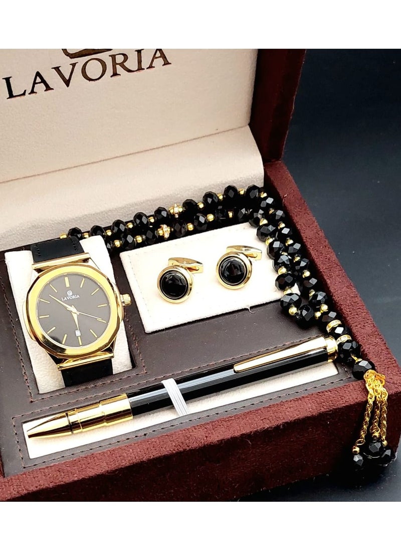 LAVORIA Laforea watch gift set for men consisting of 4 pieces, a rosary watch, a pen and a set of buttons 