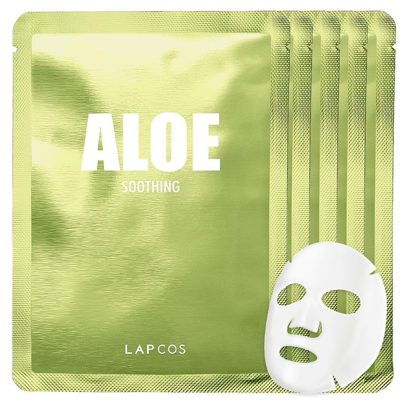 LAPCOS Aloe Sheet Mask, Daily Face Mask with Cucumber and Aloe Gel to Calm and Moisturize Skin, Korean Beauty Favorite, 5-Pack - Image 1