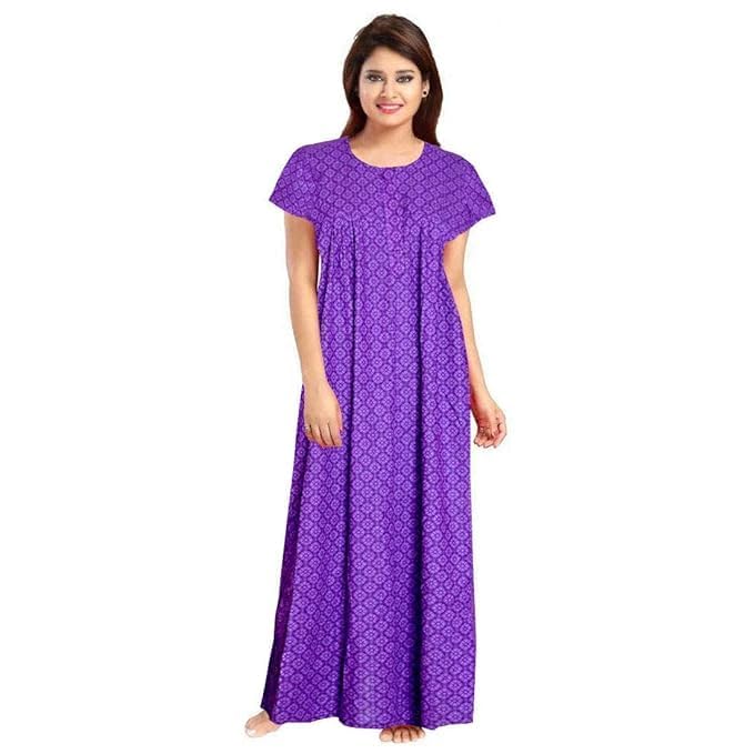 Vlazom Women's Pure Cotton Regular Rajasthani Nighty Rajasthani Gown Jaipuri Nighty Jaipuri Gown Maxi Gown (Pack of 2 pcs) (Purple,Maroon, Free Size) - Image 3