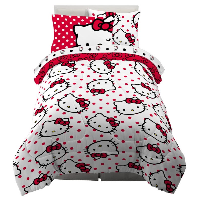 Franco Hello Kitty Polka Dot Bedding 5 Piece Super Soft Comforter and Sheet Set with Sham, Twin, (Officially Licensed Product) by Franco Collectibles - Image 1