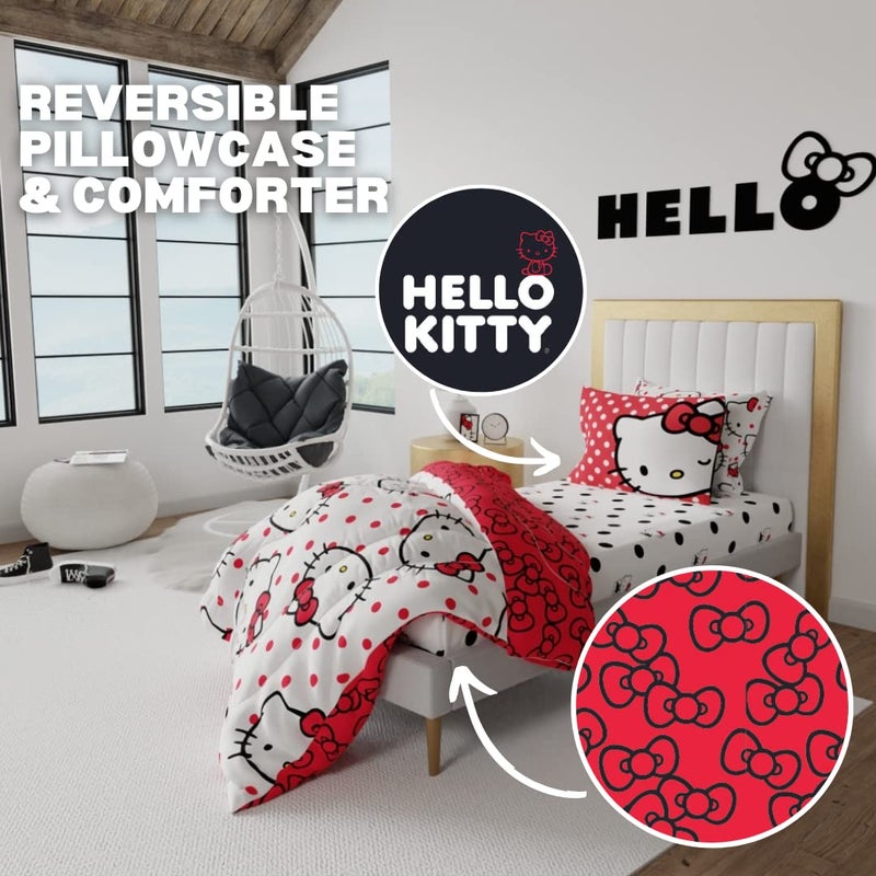 Franco Hello Kitty Polka Dot Bedding 5 Piece Super Soft Comforter and Sheet Set with Sham, Twin, (Officially Licensed Product) by Franco Collectibles - Image 3