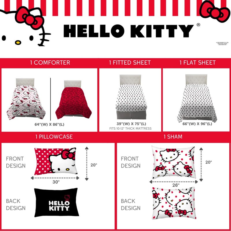 Franco Hello Kitty Polka Dot Bedding 5 Piece Super Soft Comforter and Sheet Set with Sham, Twin, (Officially Licensed Product) by Franco Collectibles - Image 4