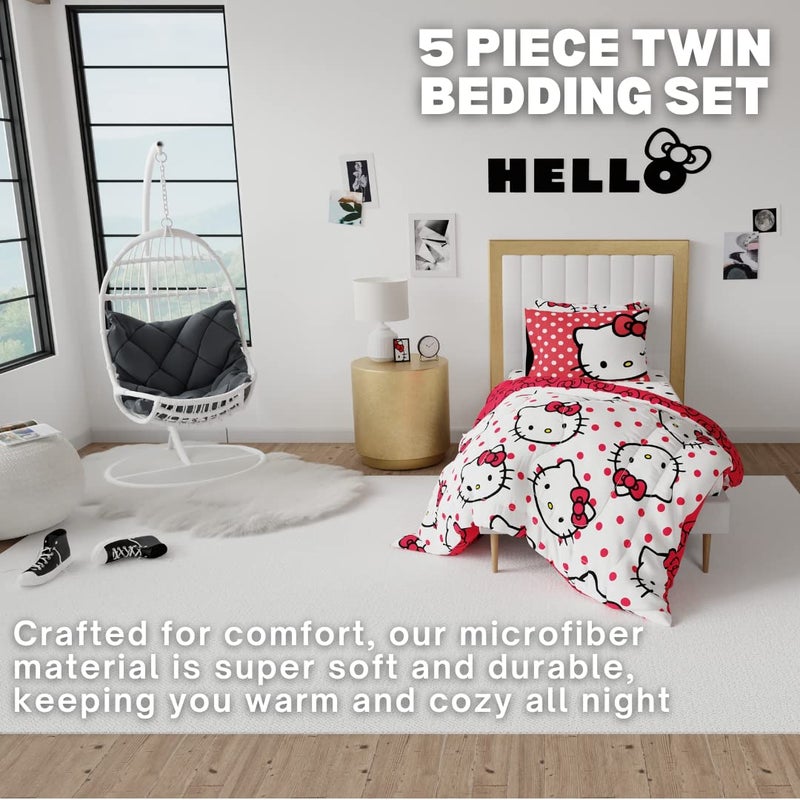 Franco Hello Kitty Polka Dot Bedding 5 Piece Super Soft Comforter and Sheet Set with Sham, Twin, (Officially Licensed Product) by Franco Collectibles - Image 2