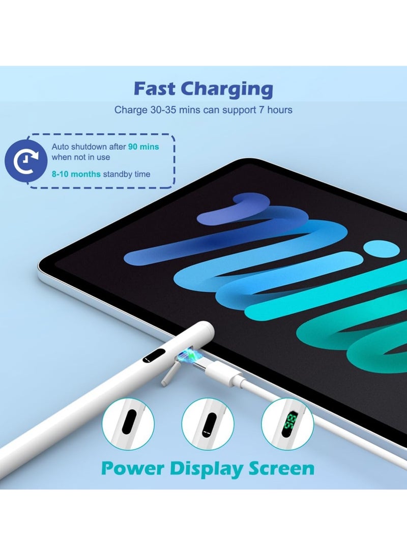 X-level Stylus Pens for Touch Screens, Fast Charge Stylus Pen for Apple iPad/iPhone/Samsung/Lenovo/iOS/Android Tablets&Smart Phone Universal Stylus Capacitive Screen Pencil with Power Display, White - Image 3