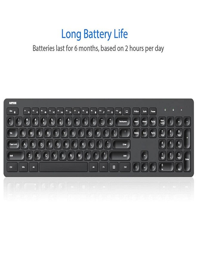 Arteck 2.4G Wireless Keyboard Ultra Slim Full Size Keyboard with Numeric Keypad and Media Hotkey for Computer/Desktop/PC/Laptop/Surface/Smart TV and Windows 10/8/ 7 - Image 5