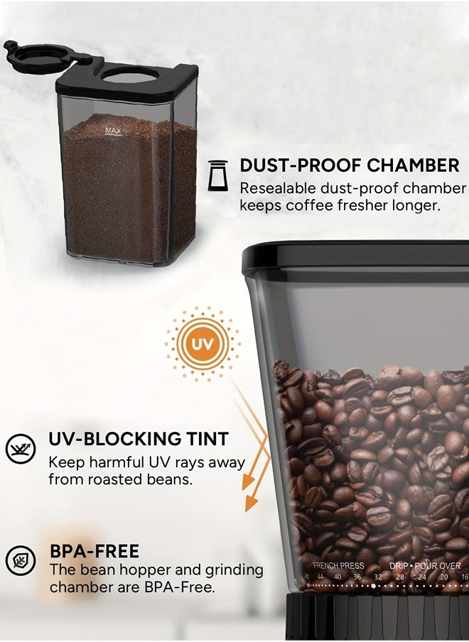 Anti-Static Conical Burr Coffee Grinder Machine With Precision Electronic Timer And 48 Precise Settings For 2-12 Cups Adjustable Burr Coffee Mill
