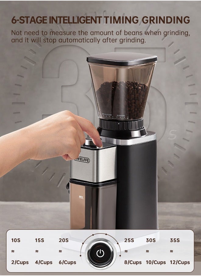 Cafelffe Anti-Static Conical Burr Coffee Grinder Machine With Precision Electronic Timer And 48 Precise Settings For 2-12 Cups Adjustable Burr Coffee Mill  - Image 4