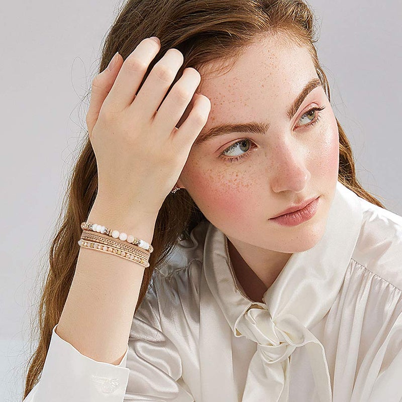 Wovanoo Leather Wrap Bracelet Set 3Pack Wrist Cuff Bracelet for Women Multilayer Magnetic Clasp Bracelet Feather Tree Bead Crystal Bracelet Crystal - Image 2