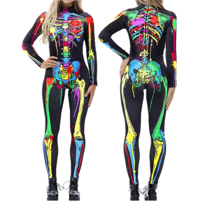 3D Digital Print Skeleton Halloween Costume Long Sleeve Top for Adults & Kids