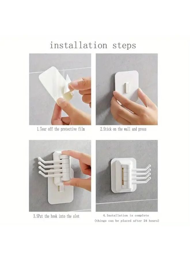 الخطافات البيضاء ذاتية اللاصق للحائط، 4 خطافات، حامل بلاستيكي، لا تتطلب الحفر، سهلة التركيب - Image 4