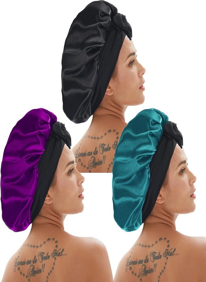 Wzl Wlg 3 Pcs Silk Bonnet for Sleeping, Hair Bonnets with Tie Band Satin Bonnet for Women Night Sleep Caps Natural Curly Hair (Set_A) - Image 5