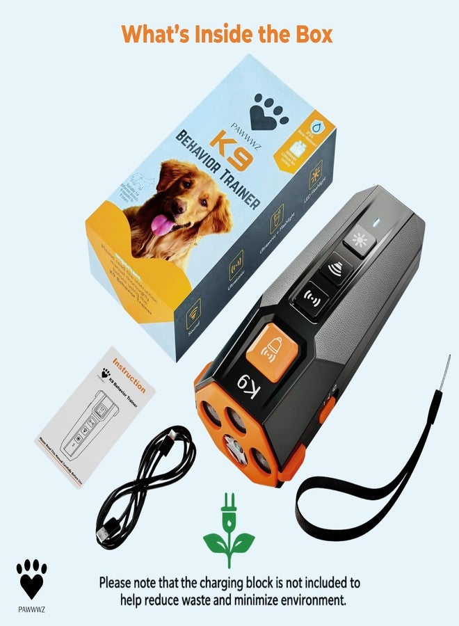 جهاز Pawwwz K9 لمنع نباح الكلاب - طريقة إنسانية - جهاز تدريب ومنع نباح الكلاب بدون صدمات كهربائية - جهاز تدريب ومصباح LED قوي 2 في 1 - قابل لإعادة الشحن - مقاوم للماء بمعيار IPX4، للاستخدام الداخلي والخارجي - Image 5