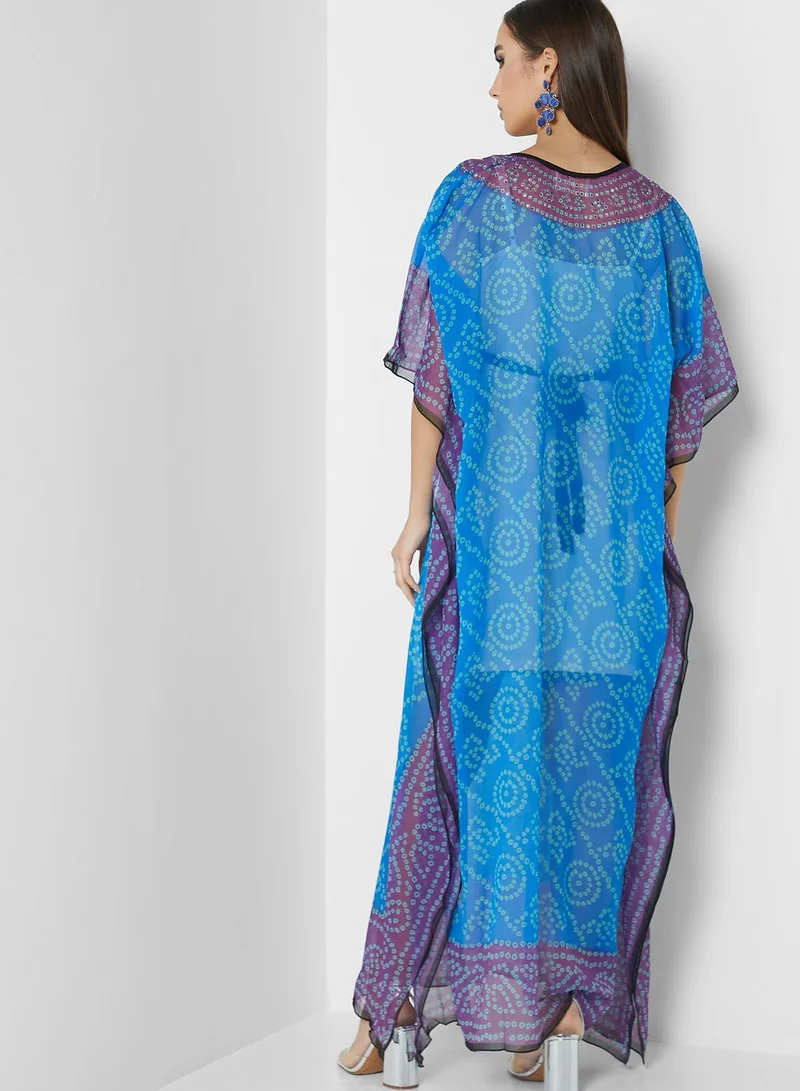 ARABIAN CLOSET Printed Cape Sleeve Kaftan