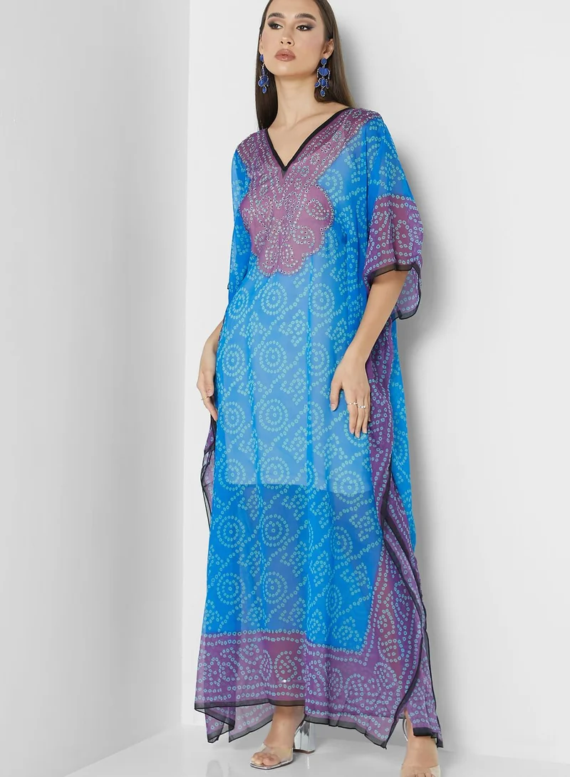 ARABIAN CLOSET Printed Cape Sleeve Kaftan