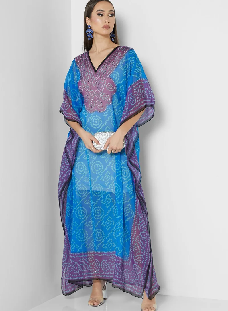 ARABIAN CLOSET Printed Cape Sleeve Kaftan
