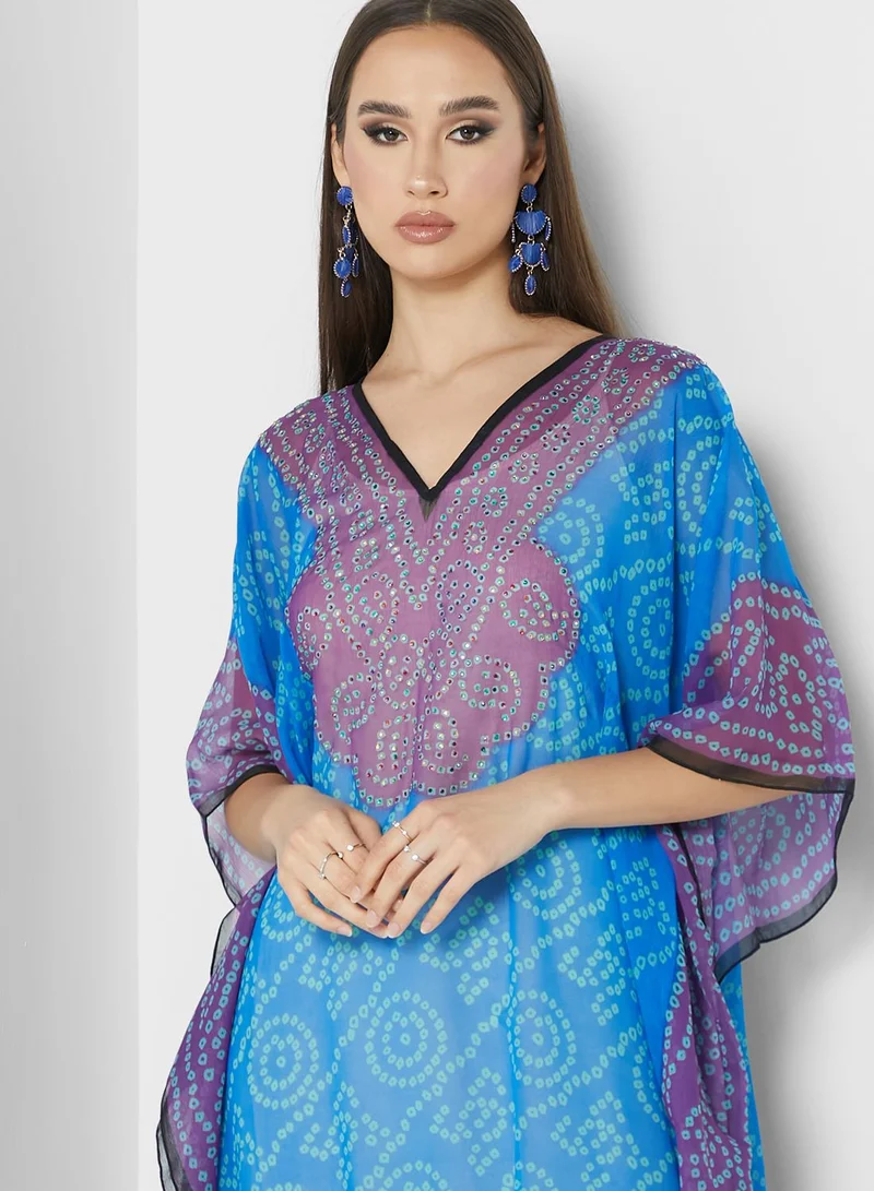 ARABIAN CLOSET Printed Cape Sleeve Kaftan