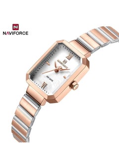 Women's Luxury Rectangular Watch – Rose Gold & White Stainless Steel Waterproof Elegant Design