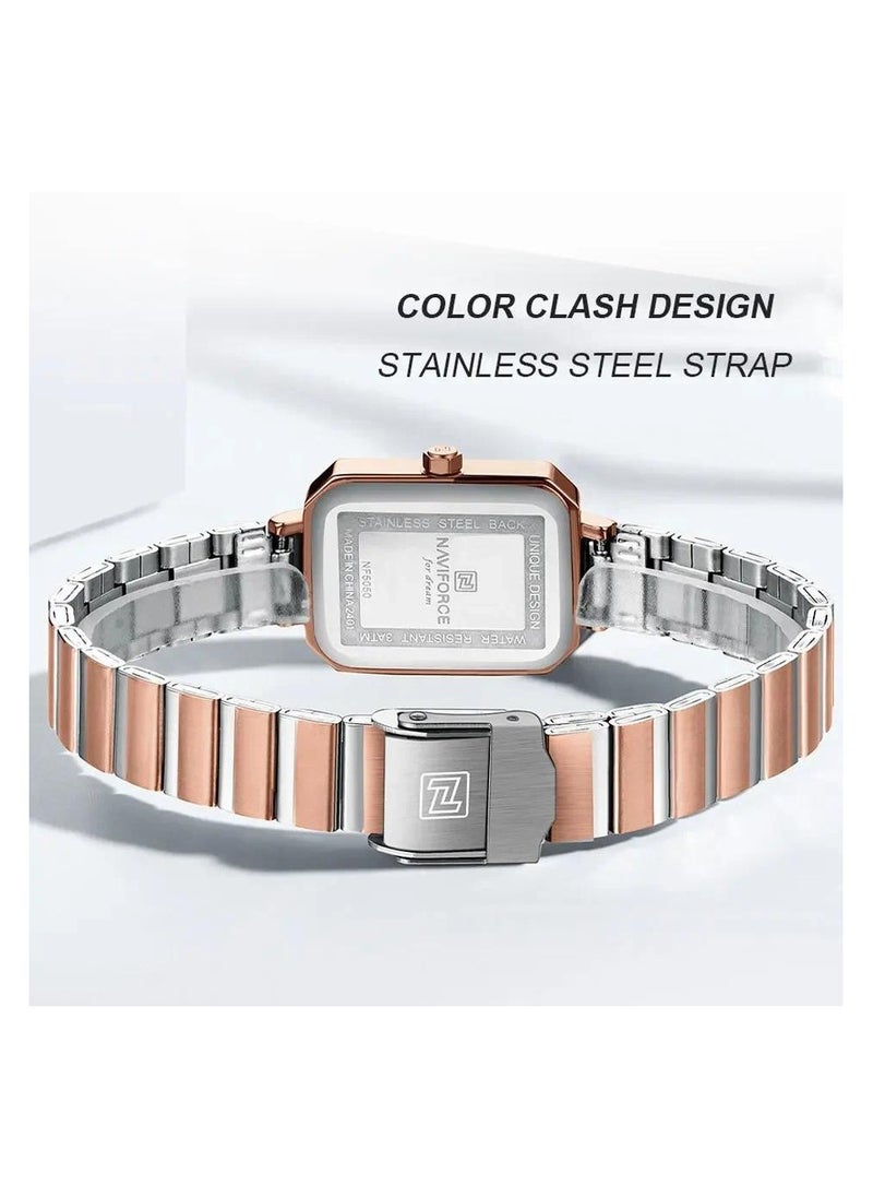 NAVIFORCE - Women's Luxury Rectangular Watch – Rose Gold & White Stainless Steel Waterproof Elegant Design - Image 1
