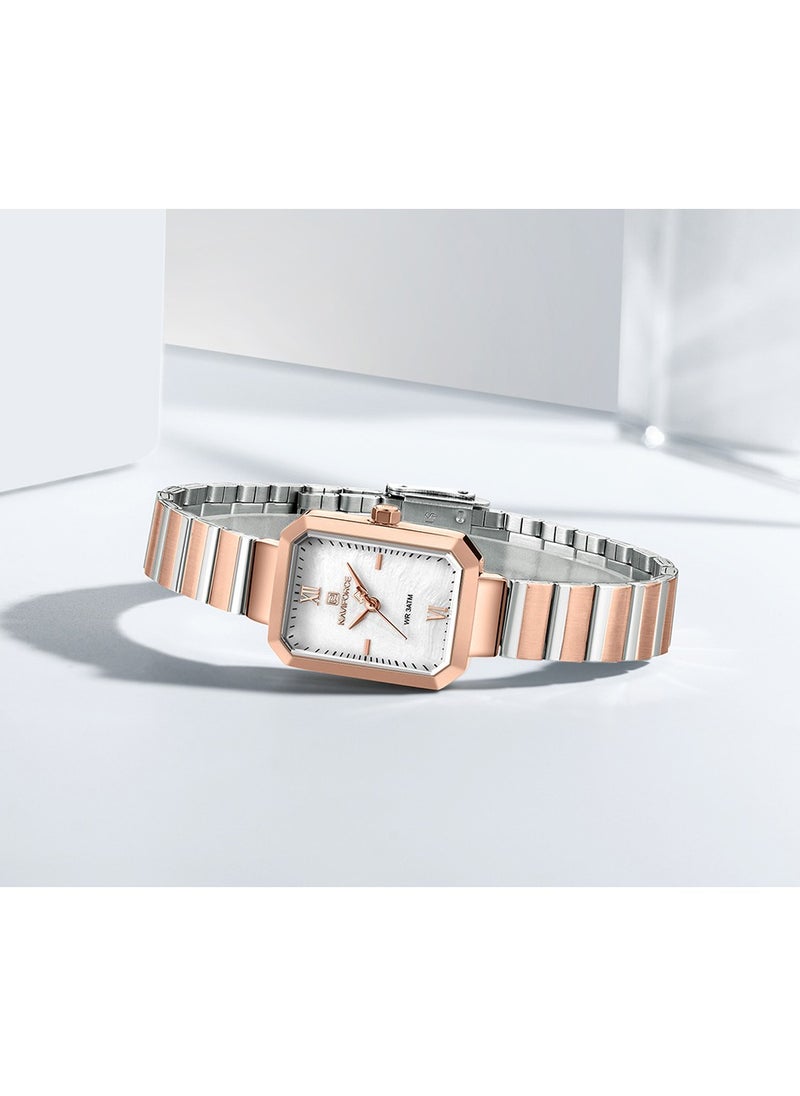 NAVIFORCE - Women's Luxury Rectangular Watch – Rose Gold & White Stainless Steel Waterproof Elegant Design - Image 1