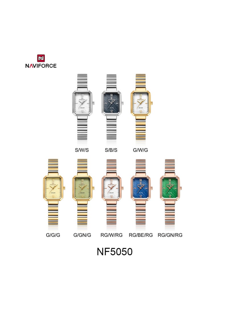 NAVIFORCE - Women's Luxury Rectangular Watch – Rose Gold & White Stainless Steel Waterproof Elegant Design - Image 1
