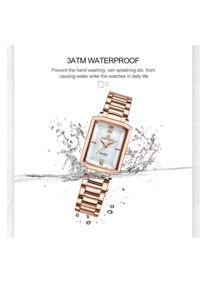 NAVIFORCE - Women's Luxury Rectangular Watch – Rose Gold & White Stainless Steel Waterproof Elegant Design - Image 1