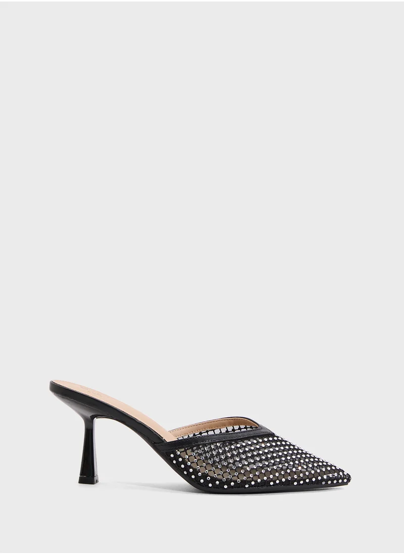 Ginger Mesh Slip On Heeled Mule