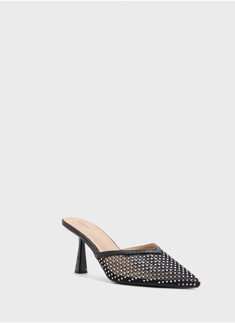 جينجر Mesh Slip On Heeled Mule