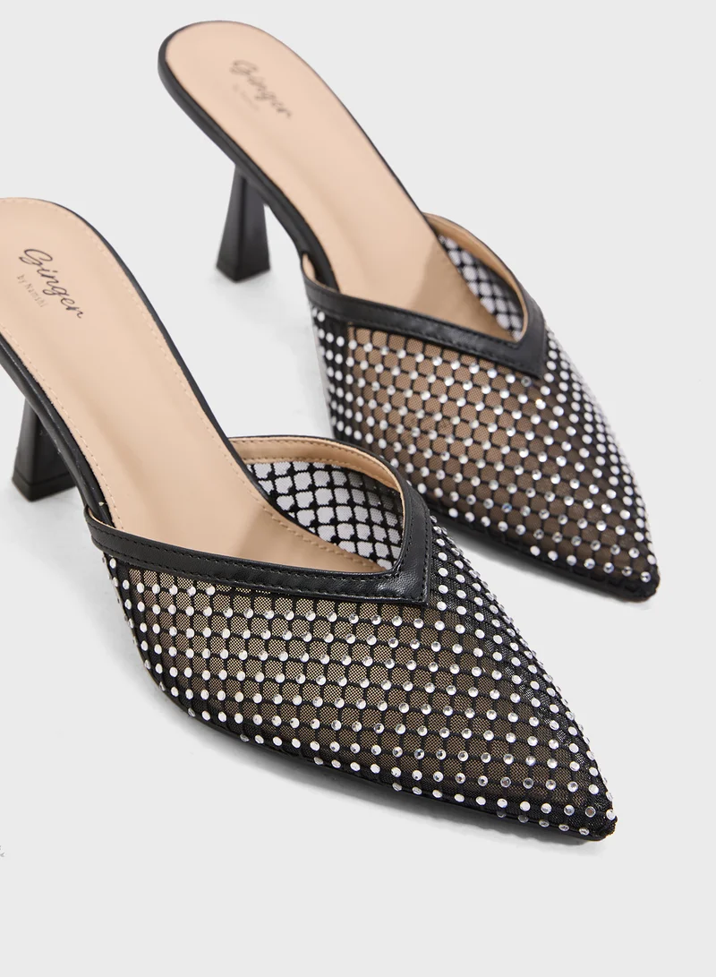 Ginger Mesh Slip On Heeled Mule