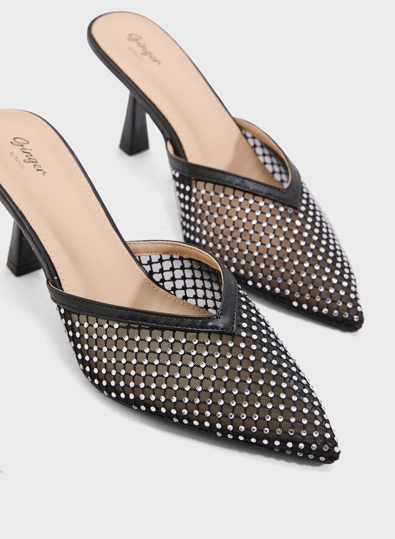 Ginger Mesh Slip On Heeled Mule - Image 4