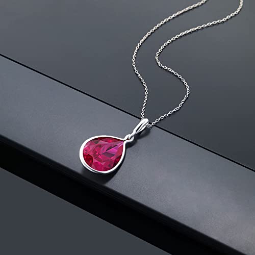 Gem Stone King 9.62 Cttw Red Created Ruby Pendant Necklace For Women In 925 Sterling Silver | Pear Shape 16X12MM | With 18 Inch Silver Chain - Image 5