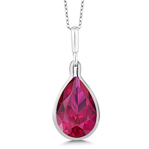Gem Stone King 9.62 Cttw Red Created Ruby Pendant Necklace For Women In 925 Sterling Silver | Pear Shape 16X12MM | With 18 Inch Silver Chain - Image 1