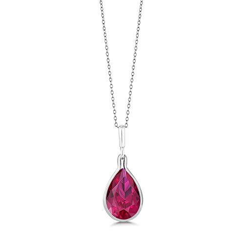 Gem Stone King 9.62 Cttw Red Created Ruby Pendant Necklace For Women In 925 Sterling Silver | Pear Shape 16X12MM | With 18 Inch Silver Chain - Image 3