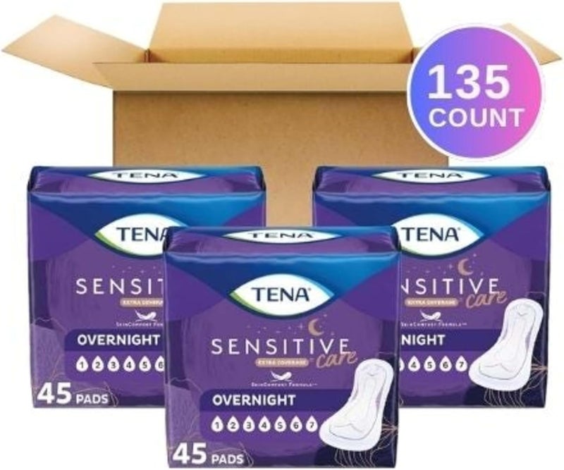 Tena وسادات تينا للعناية الحساسة لعدم التحكم في المثانة بعد الولادة للنساء لليلة مع امتصاص إضافي 135 عدداً - Image 2