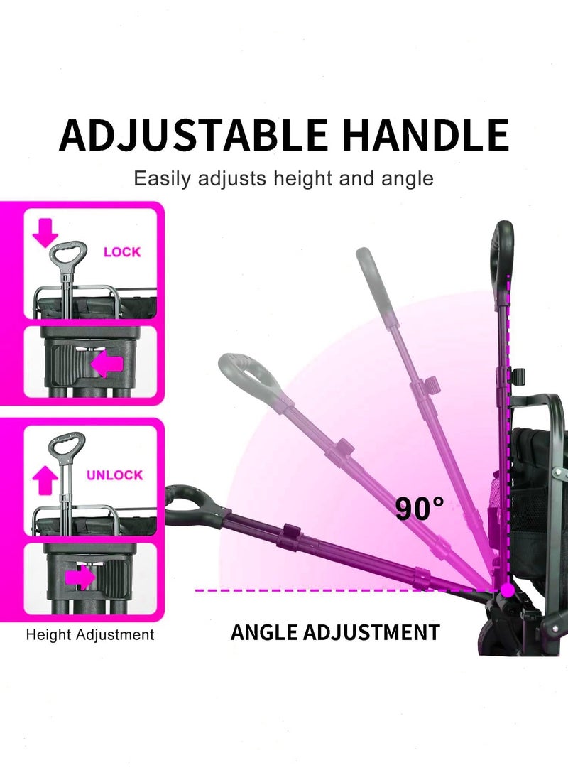 يواوليتي عربه نقل الاغراض للطي مزودة بعجلات لجميع التضاريس وحاملات مشروبات، عربة كبيرة محمولة للتخييم والتسوق والحديقة والشاطئ والعشب والرمال وصيد الأسماك (أسود) - Image 4
