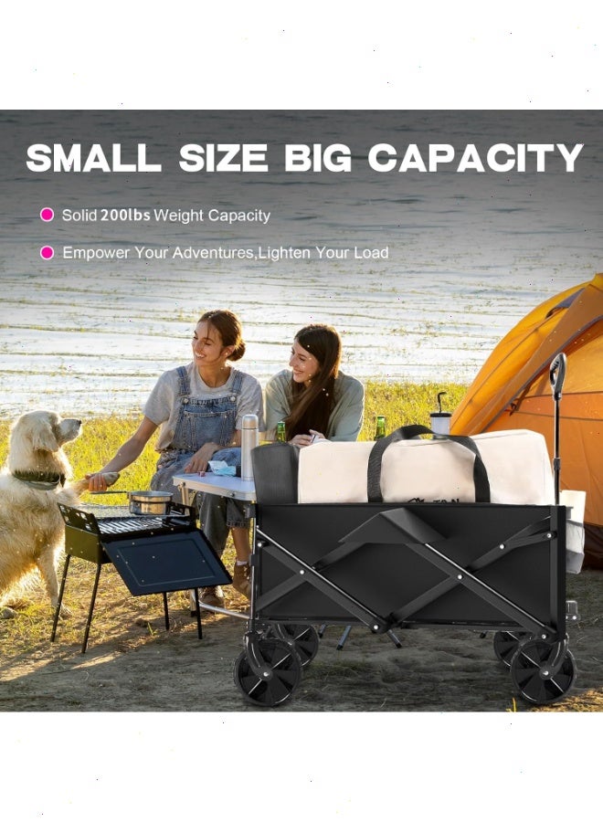 يواوليتي عربه نقل الاغراض للطي مزودة بعجلات لجميع التضاريس وحاملات مشروبات، عربة كبيرة محمولة للتخييم والتسوق والحديقة والشاطئ والعشب والرمال وصيد الأسماك (أسود) - Image 5