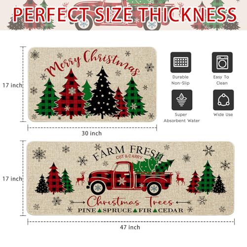 Ideasonna Farmhouse Christmas Kitchen Mat Decor, Farm Fresh Christmas Trees Kitchen Rugs Sets of 2, Christmas Mats for Kitchen Floor, Christmas Rugs Indoor Kitchen Christmas Decorations - Image 3