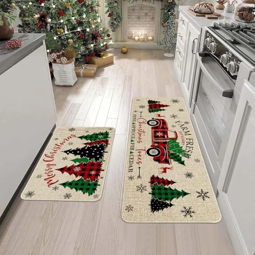 Ideasonna Farmhouse Christmas Kitchen Mat Decor, Farm Fresh Christmas Trees Kitchen Rugs Sets of 2, Christmas Mats for Kitchen Floor, Christmas Rugs Indoor Kitchen Christmas Decorations - Image 4