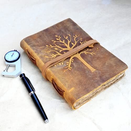 Modest Goods Vintage Leather Journal Tree of Life - Leather Bound Journals - Old Deckle Edge Paper Sketchbook or Watercolor Journal for Women Men - Book of Shadows Grimoire (7"x5") by Modest Goods - Image 2