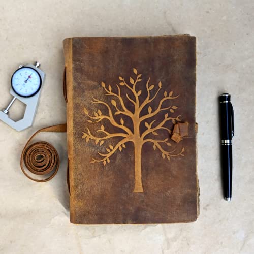 Modest Goods Vintage Leather Journal Tree of Life - Leather Bound Journals - Old Deckle Edge Paper Sketchbook or Watercolor Journal for Women Men - Book of Shadows Grimoire (7"x5") by Modest Goods - Image 3