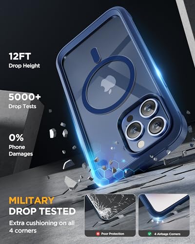 Miracase Magnetic for iPhone 12 Pro Max Case [Compatible with MagSafe] Full-Body Phone case with Built-in Glass Screen Protector& Camera Protector, Military Drop Proof 12 Pro Max Cover, Blue - Image 4
