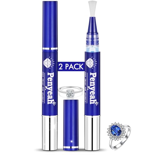 Penyeah Jewelry Cleaner Pen 2Pack, Quick Sparkle Diamond Ring Cleaner Pen Stick, Soft Brush Travel Jewelry Cleaning Pen for Diamonds,Various Gemstones,Gold,White Gold,Moissanite - Image 1
