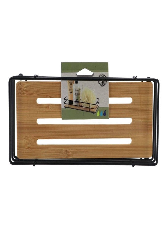 Tendance Bathroom Organizer Bamboo Tray Black Metal Wire - Image 2