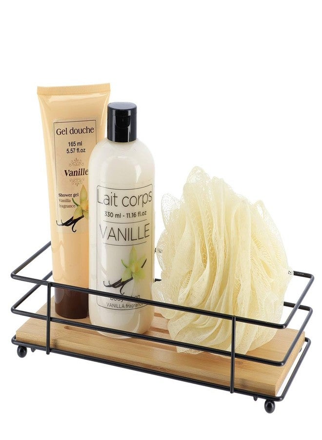 Tendance Bathroom Organizer Bamboo Tray Black Metal Wire - Image 3