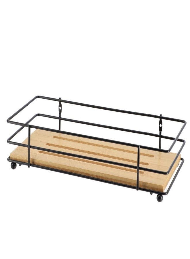 Tendance Bathroom Organizer Bamboo Tray Black Metal Wire - Image 1